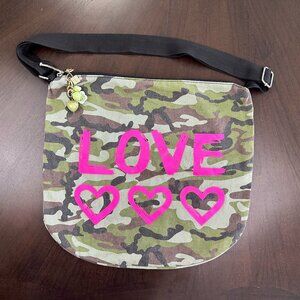 Camo “LOVE” Canvas Shoulder Bag w/ Charms – 100% Cotton